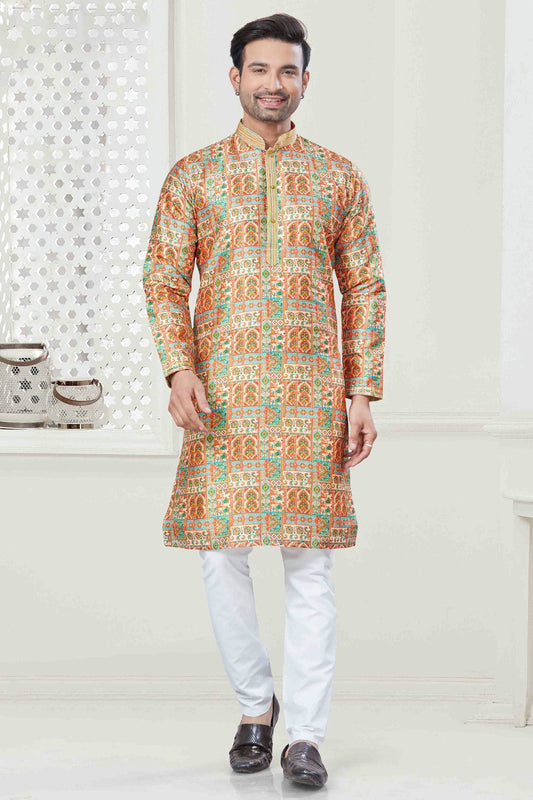 Yellow Colour Digital Print Silk Kurta Pajama VSKP1113416