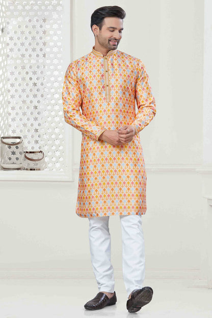 Yellow Colour Digital Print Silk Kurta Pajama VSKP1113423