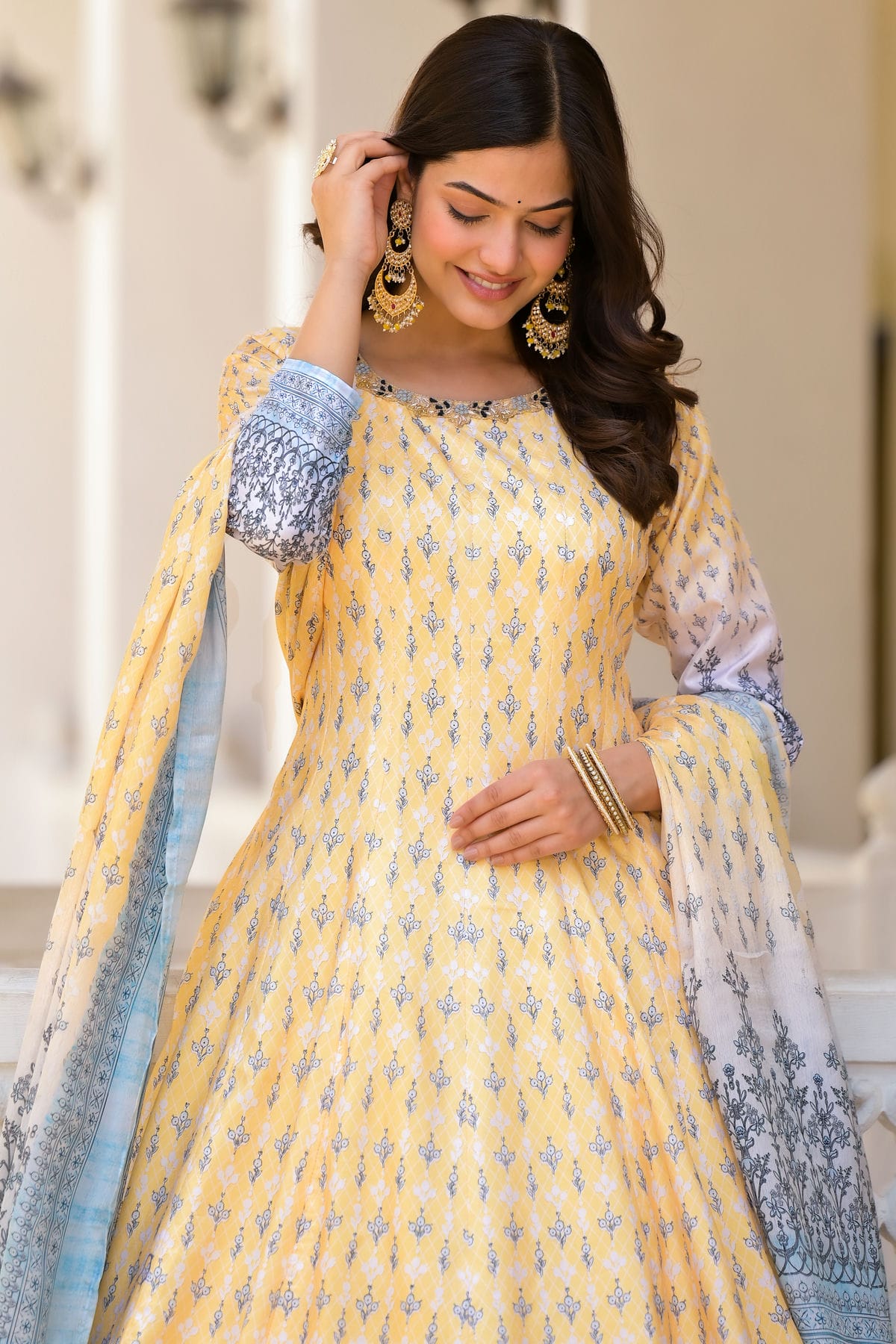 Yellow Colour Dola Silk Stitched Gown VSGW1112324