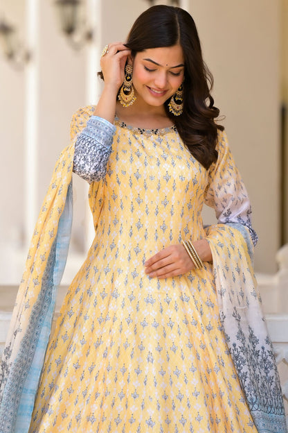 Yellow Colour Dola Silk Stitched Gown VSGW1112324