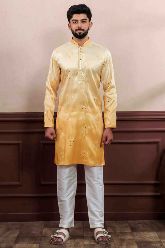 Yellow Colour Embroidery Art Silk Kurta Pajama VSKP1113414