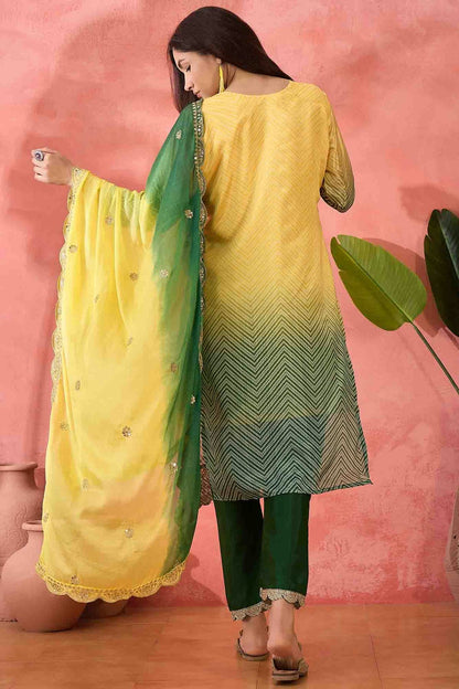 Yellow Colour Embroidery Chinon Silk Pant Style Suit VSSS1113505