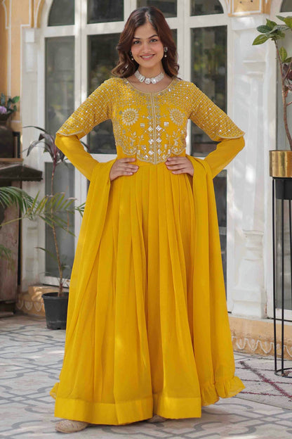 Yellow Colour Embroidery Faux Georgette Gown VSGW1113527