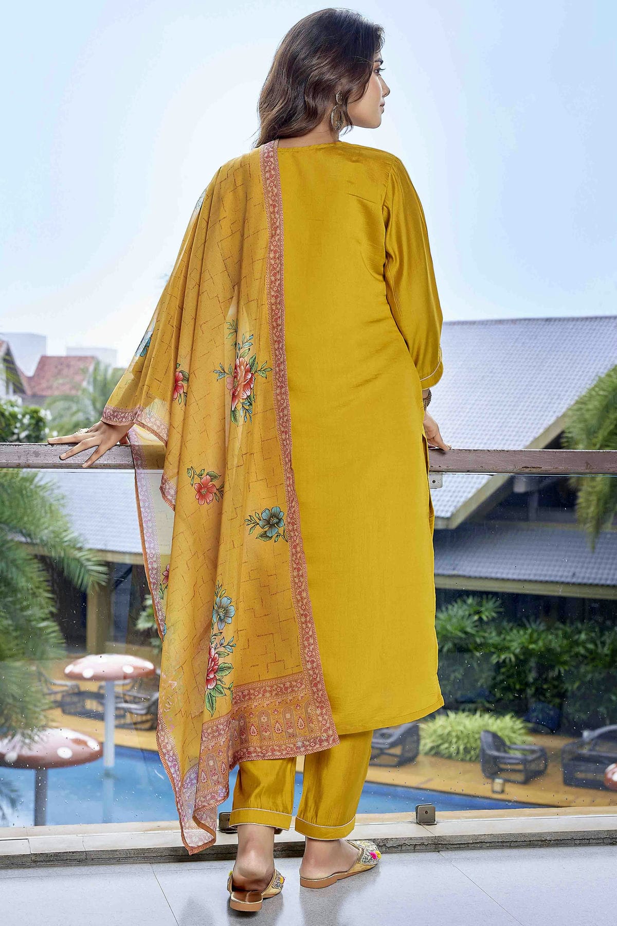 Yellow Colour Embroidery Viscose Chanderi Pant Style Suit VSSS1113462