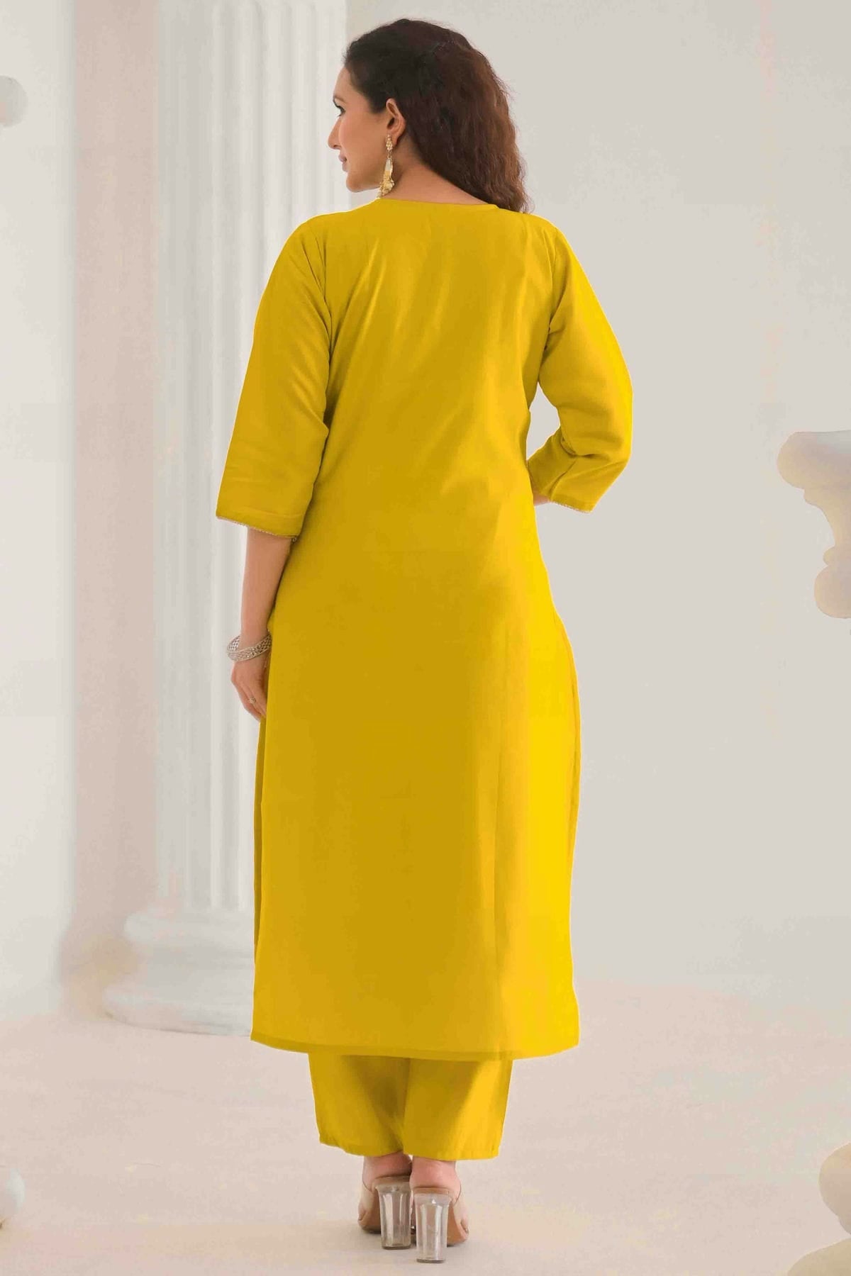 Yellow Colour Embroidery Viscose Chanderi Pant Style Suit VSSS1113500