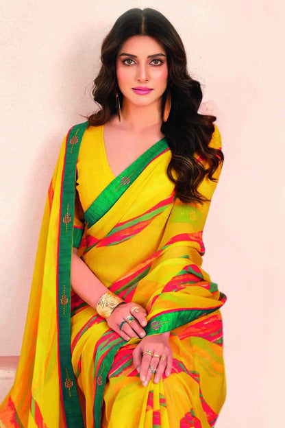 Yellow Colour Georgette Digital Printed Printed Saree VSSD1113604
