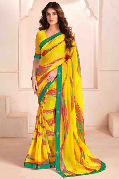 Yellow Colour Georgette Digital Printed Printed Saree VSSD1113604