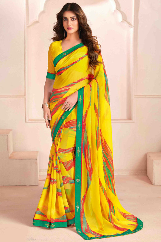 Yellow Colour Georgette Digital Printed Printed Saree VSSD1113604