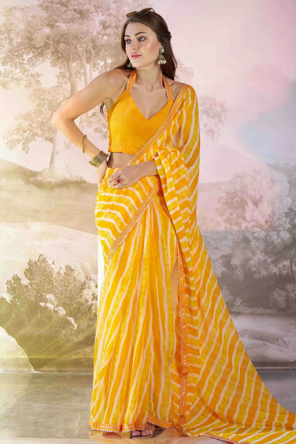 Yellow Colour Georgette Printed Saree VSSD1112833