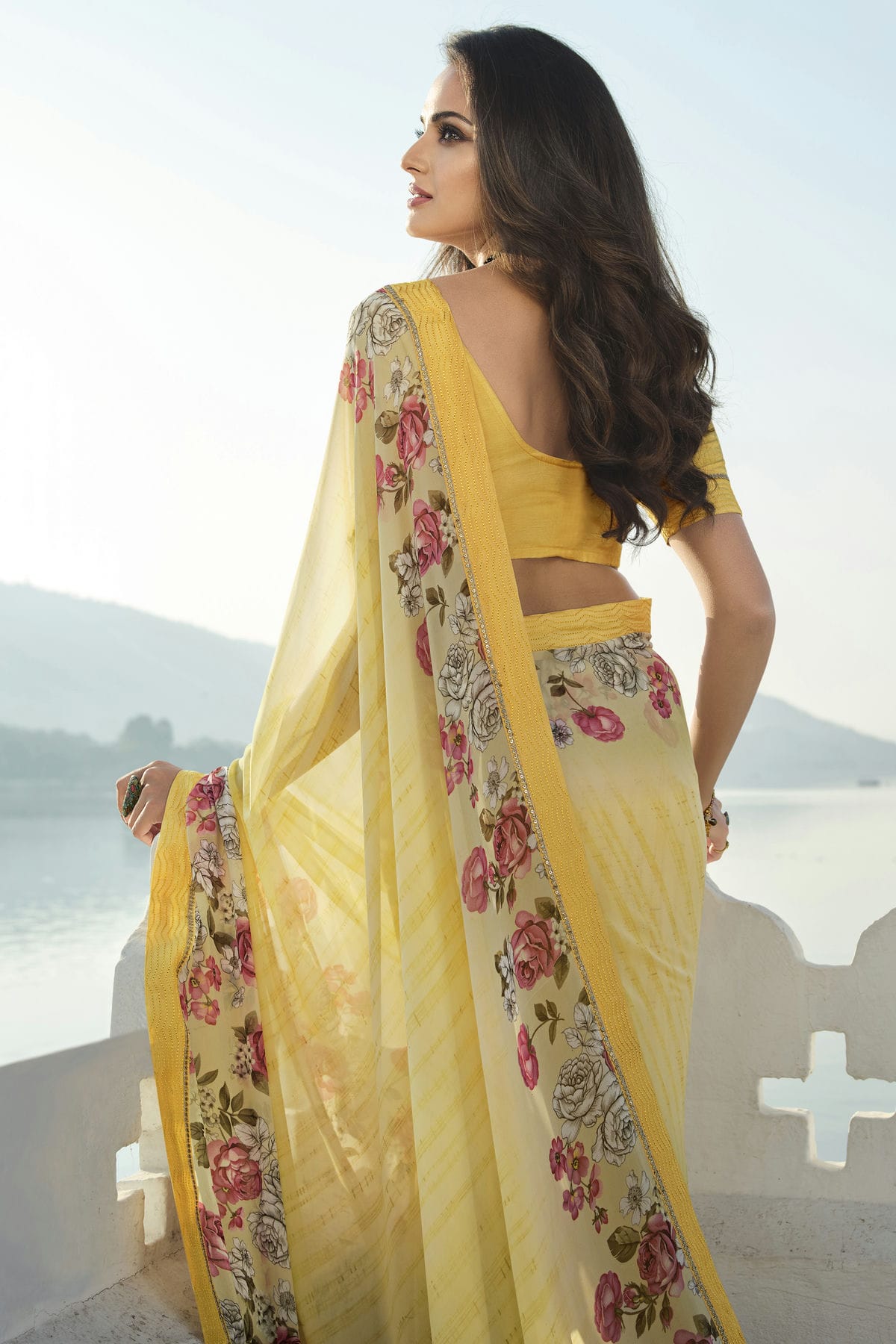 Yellow Colour Georgette Printed Saree VSSD1180080
