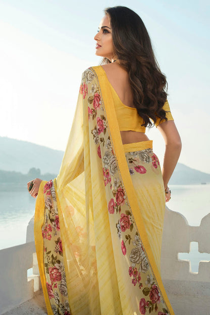 Yellow Colour Georgette Printed Saree VSSD1180080
