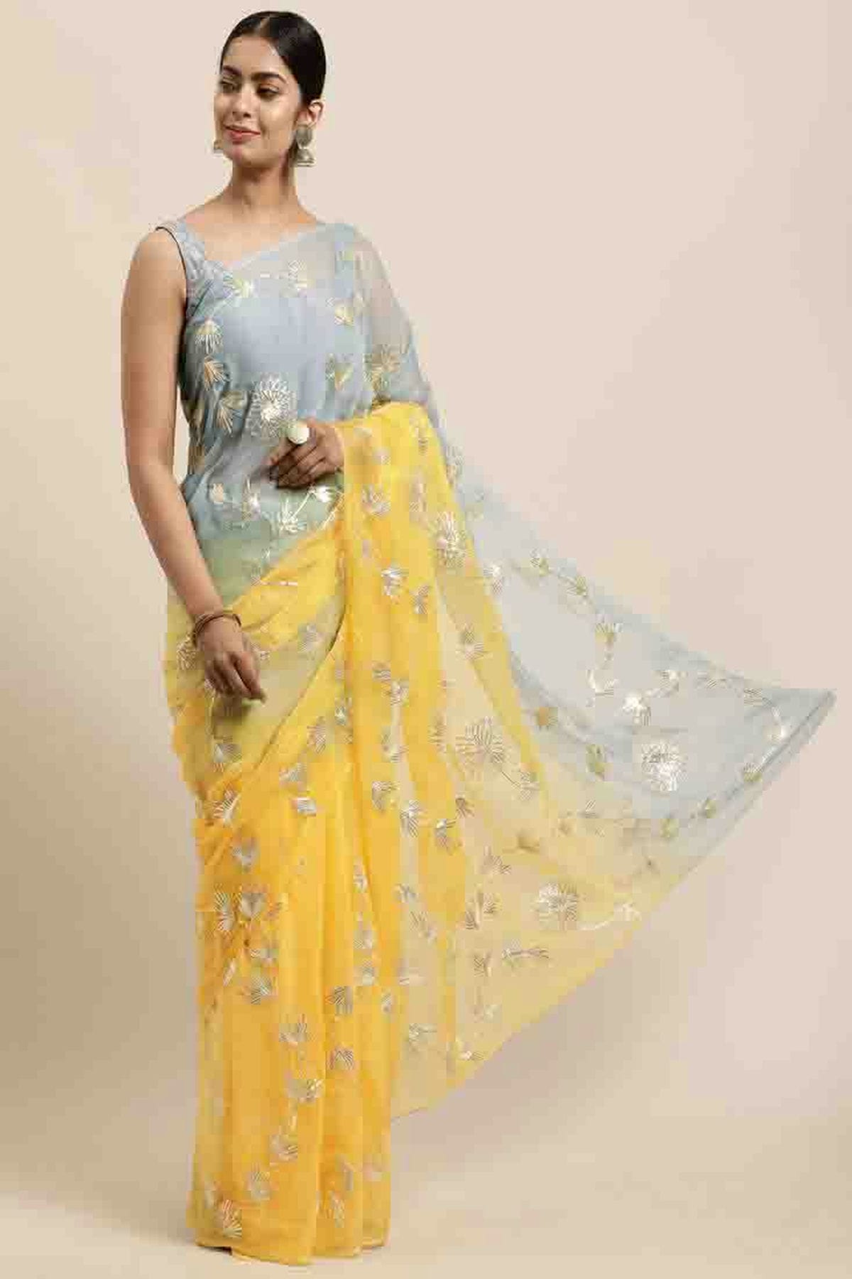 Yellow Colour Gota Patti Work Organza Designer Saree VSSD1113396