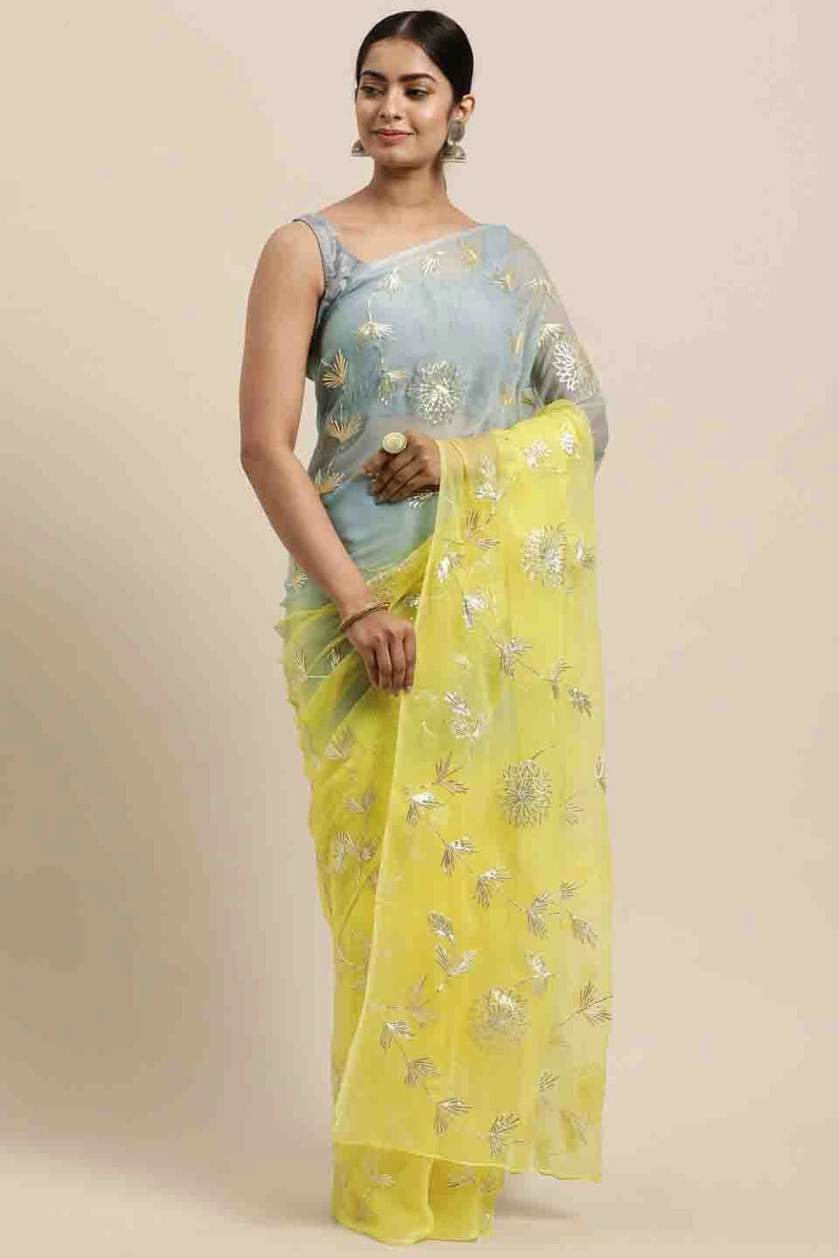 Yellow Colour Gota Patti Work Organza Designer Saree VSSD1113399