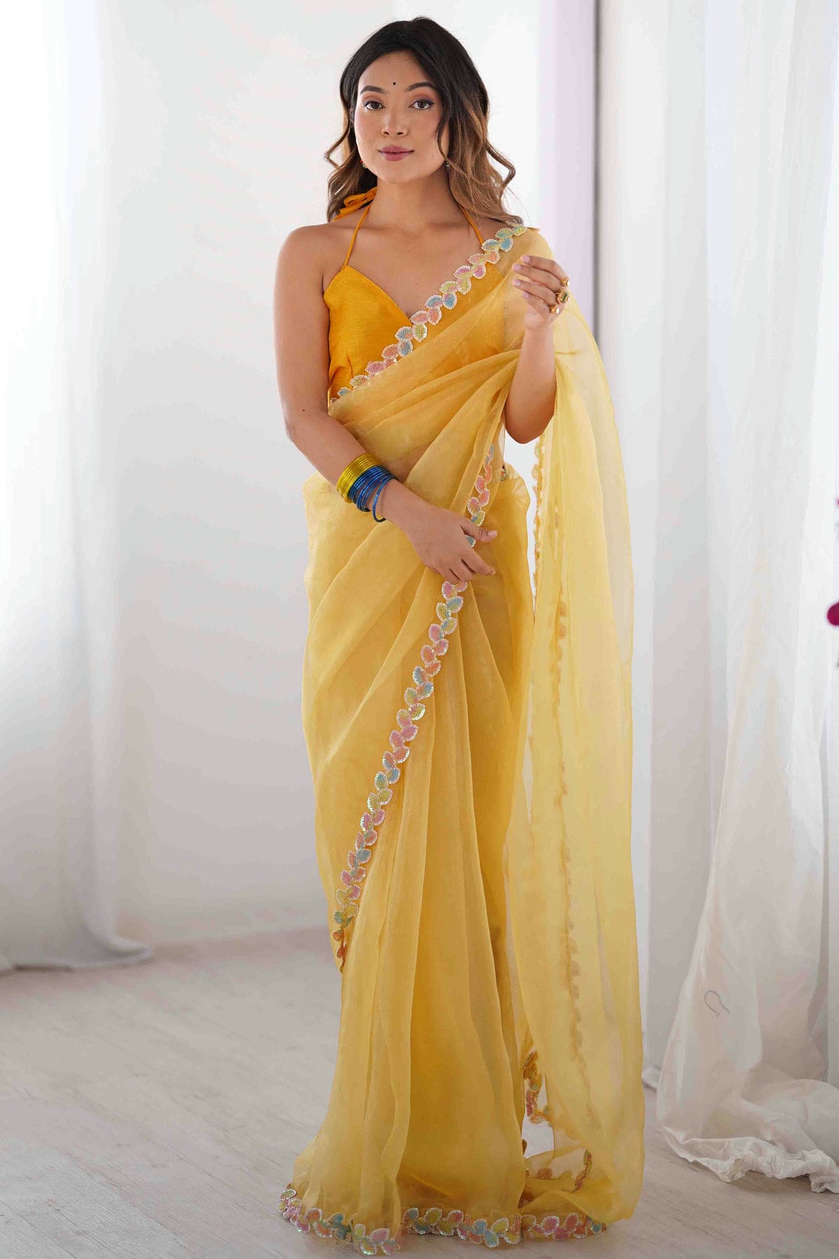 Yellow Colour Jimmy Choo Desginer Saree VSSD1113849