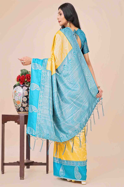 Yellow Colour Lichi Silk Woven Traditional Sarees VSSD1113738