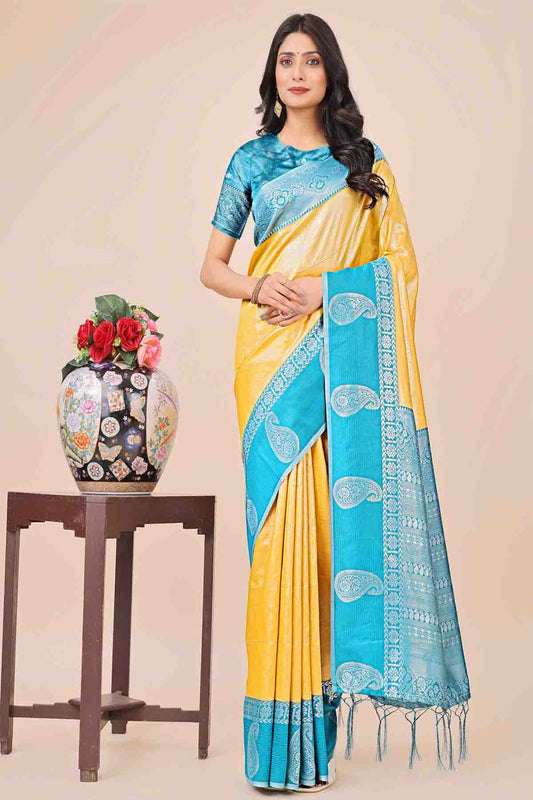 Yellow Colour Lichi Silk Woven Traditional Sarees VSSD1113738