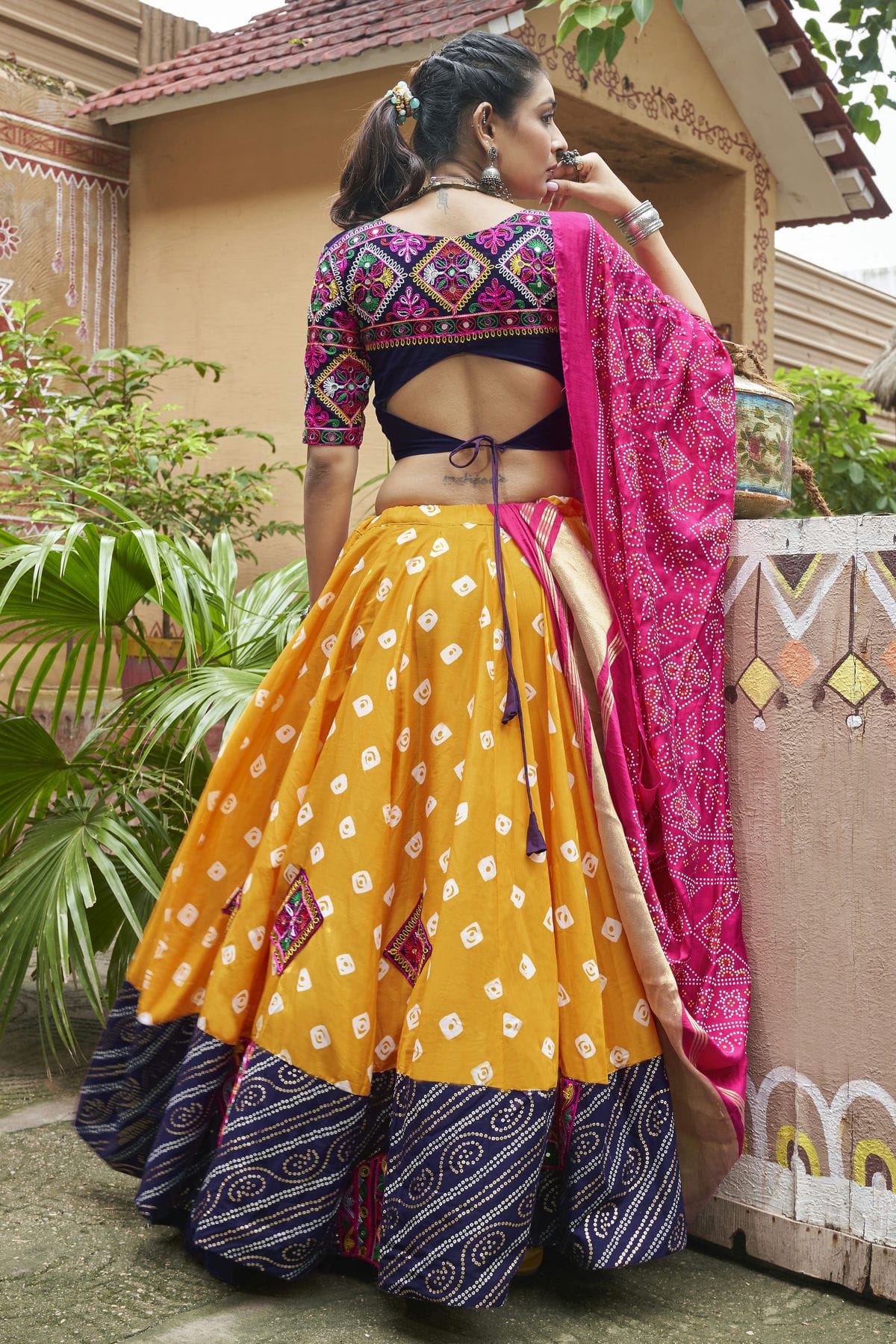Yellow Colour Maslin Cotton Navratri Lehenga VSLC1150257