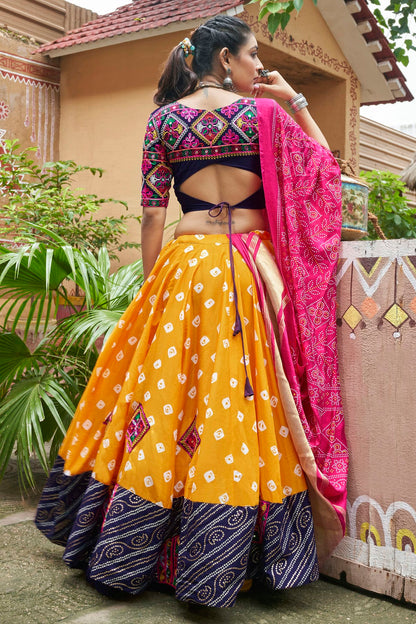 Yellow Colour Maslin Cotton Navratri Lehenga VSLC1150257