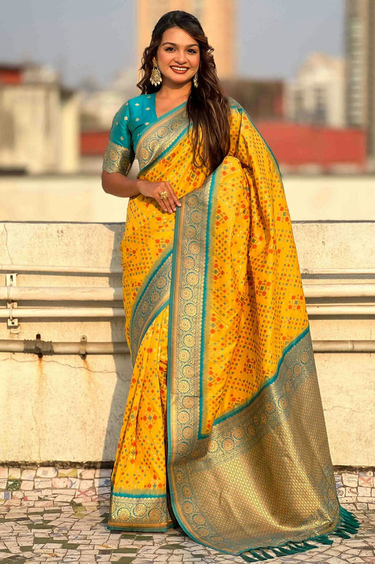 Yellow Colour Meenakari Work Patola Silk Traditional Sarees VSSD1113382