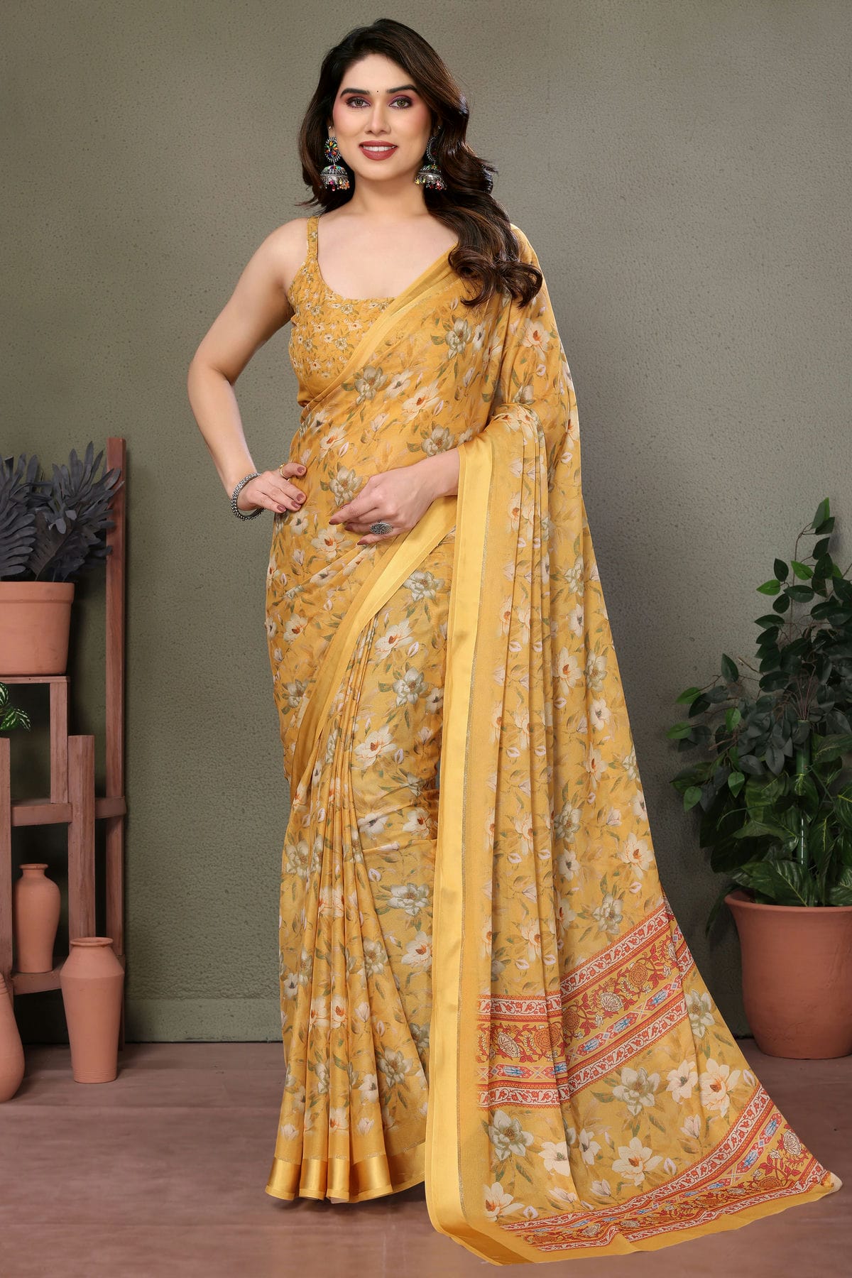 Yellow Colour Moss Satin Saree