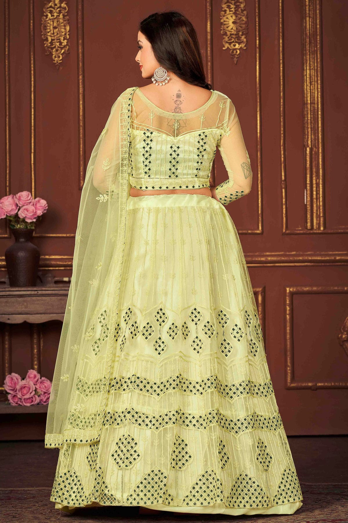 Yellow Colour Net Semi Stitched Lehenga Choli VSLC1170066