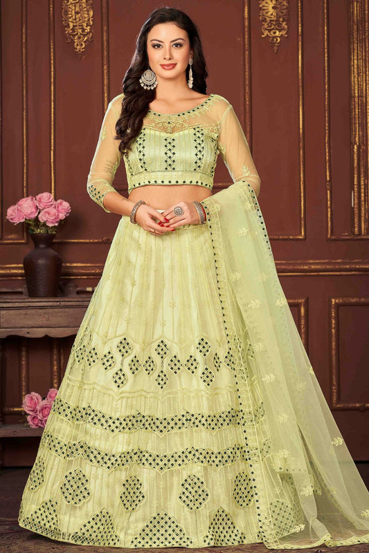 Yellow Colour Net Semi Stitched Lehenga Choli VSLC1170066