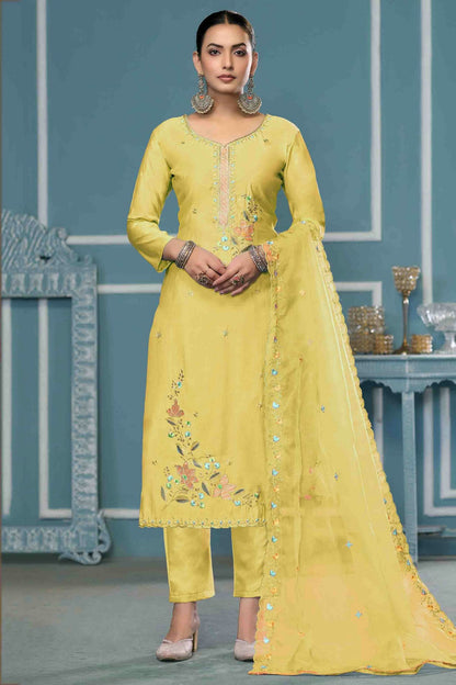Yellow Colour Roman Cotton Pant Style Suit VSSM1113237
