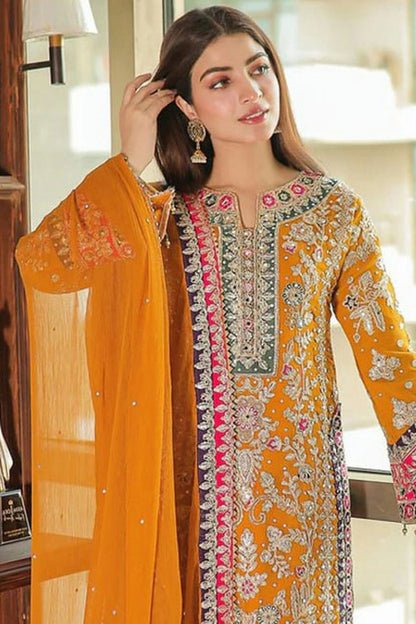 Yellow Colour Semi Stitched Chinon Silk Pakistani Suit VSSM1140280