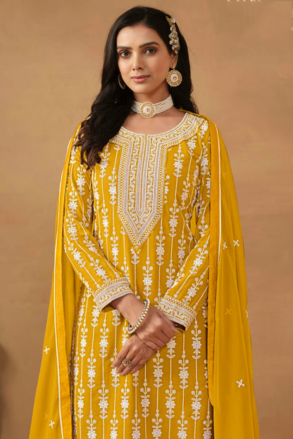 Yellow Colour Semi Stitched Faux Georgette Sharara Suit VSSM1050453