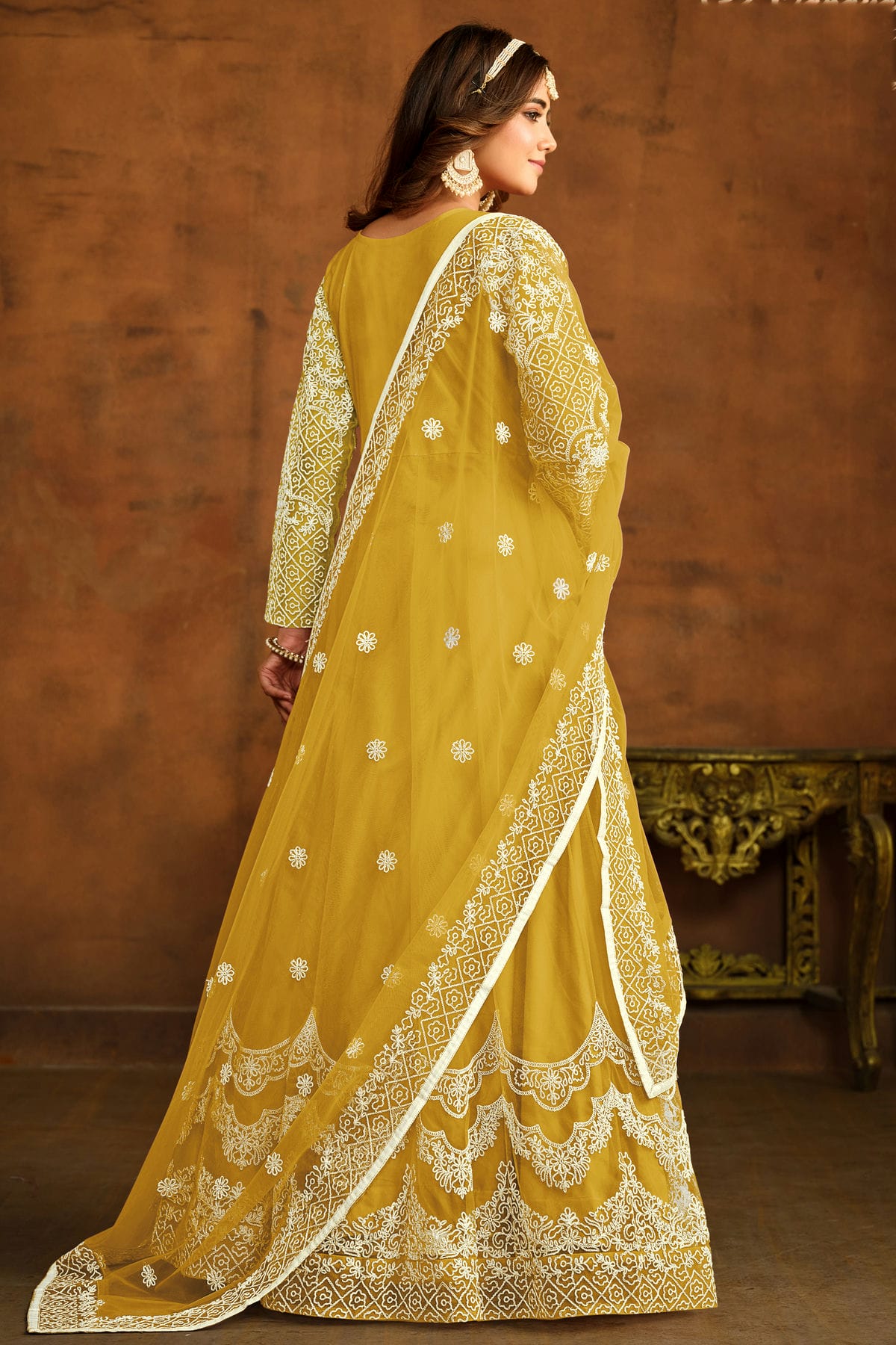 Yellow Colour Semi Stitched Net Anarkali Suit VSSM1050440