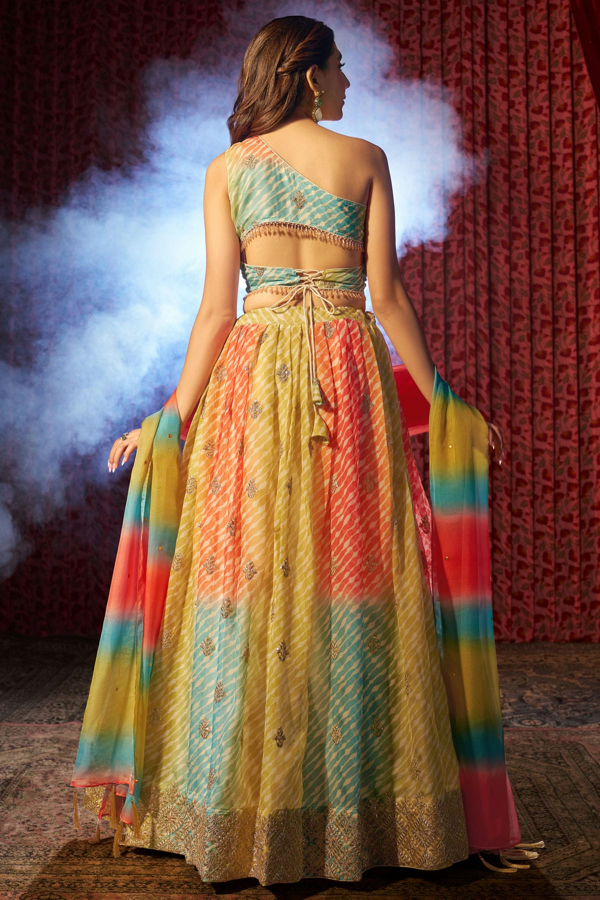 Yellow Colour Semi Stitched Organza Lehenga Choli
