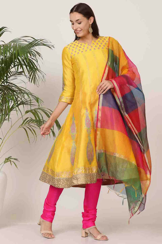Yellow Colour Silk Stitched Suit VSSS1112905