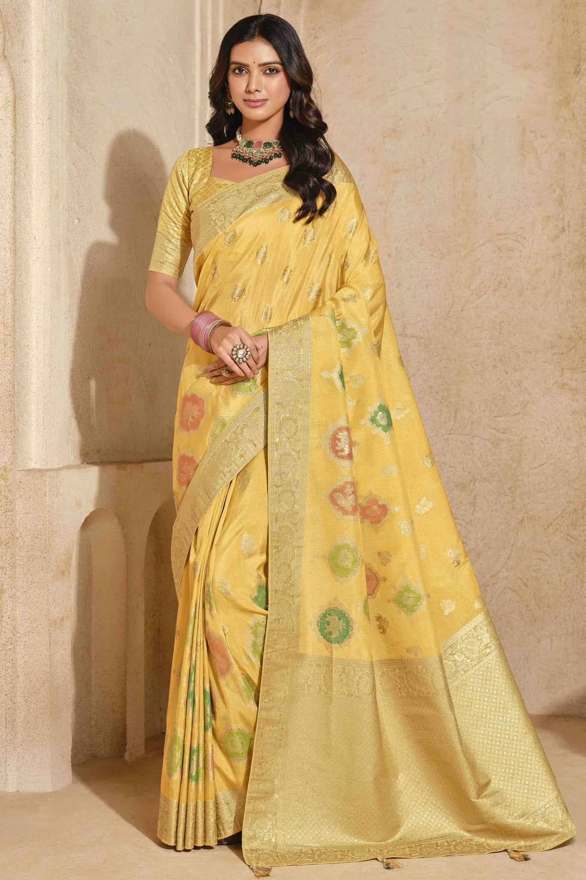 Yellow Colour Silk Zari Work Traditional Saree VSSD1113574