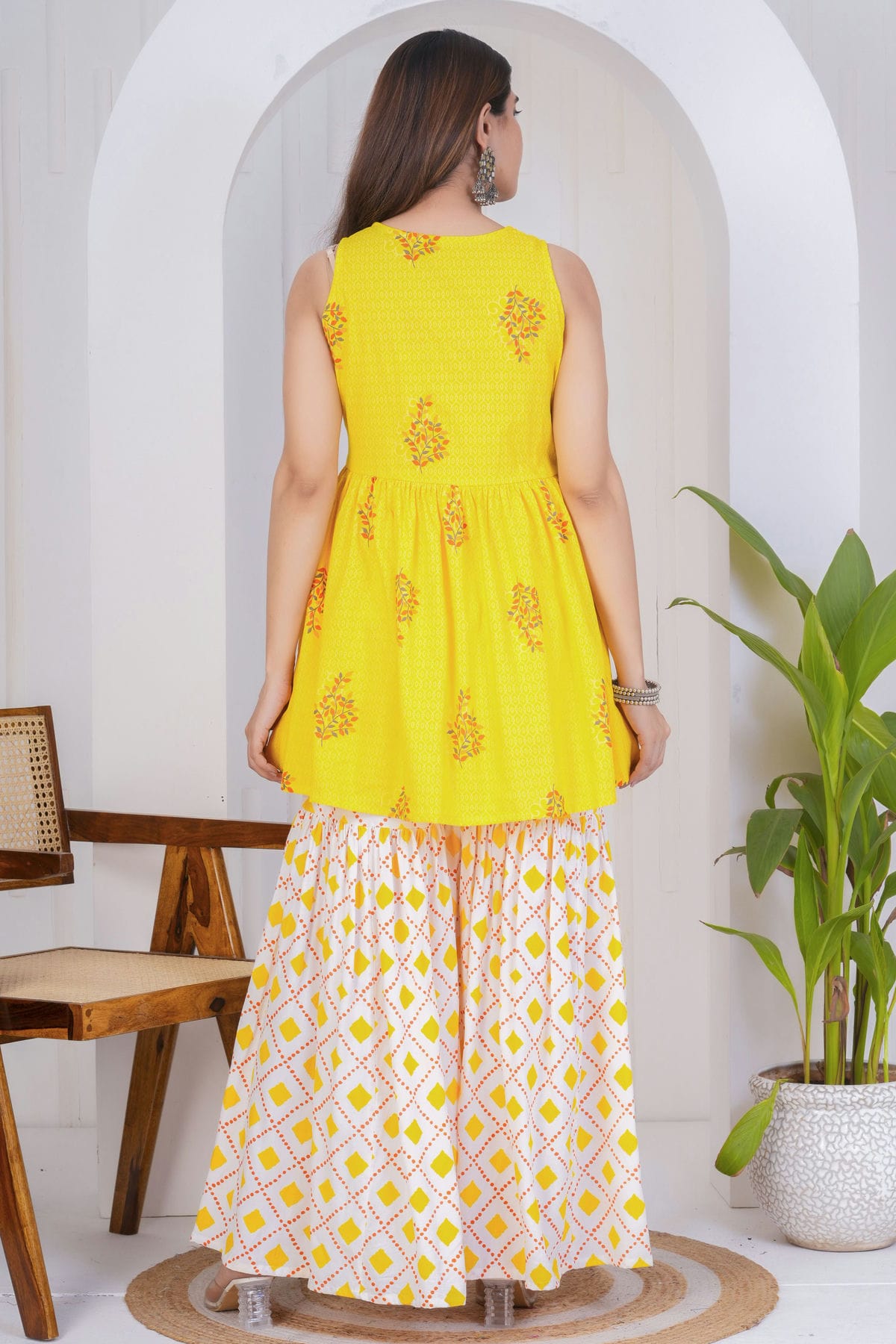 Yellow Colour Stitched Rayon Top and Bottom VSTP1112414