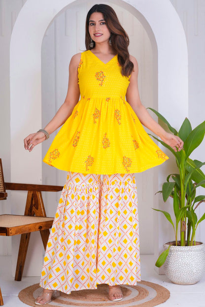 Yellow Colour Stitched Rayon Top and Bottom VSTP1112414