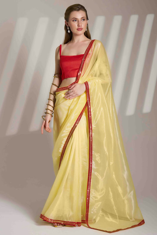 Yellow Colour Twill Net Designer Saree VSSD1113020
