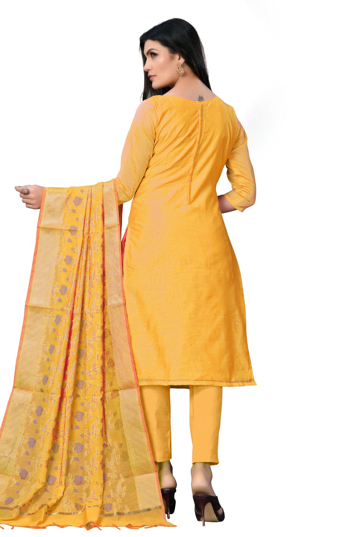 Yellow Colour Unstitched Banarasi Jacquard Fabric Straight Suit VSUS1160903