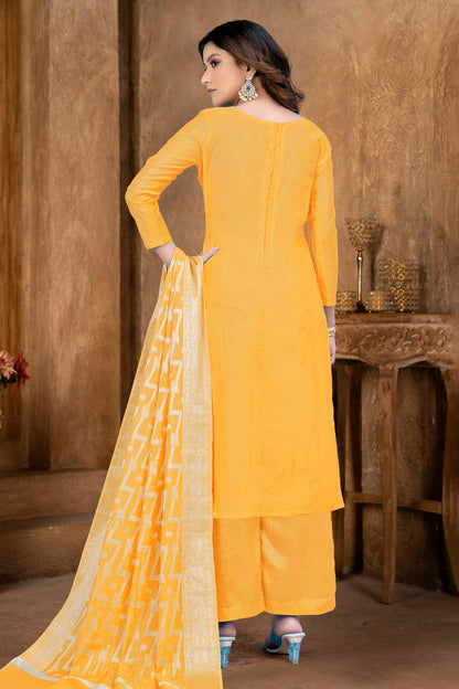 Yellow Colour Unstitched Banarasi Jacquard Palazoo Pant Suit VSUS1161366