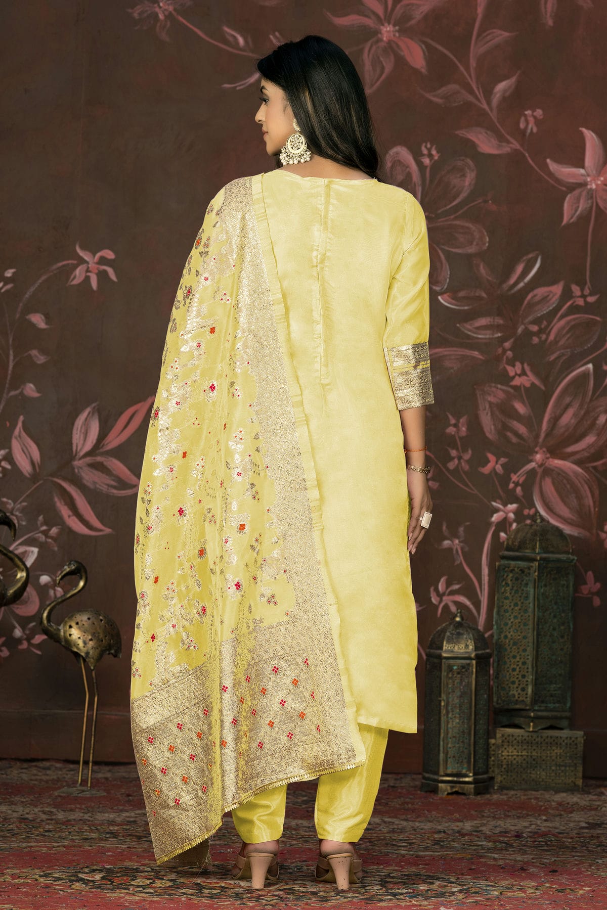 Yellow Colour Unstitched Banarasi Jacquard Straight Suit VSUS1161303