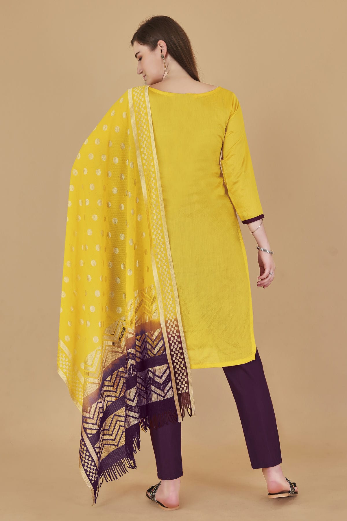 Yellow Colour Unstitched Cotton Jacquard Straight Suit VSUS1160886