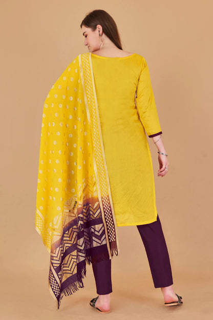 Yellow Colour Unstitched Cotton Jacquard Straight Suit VSUS1160886