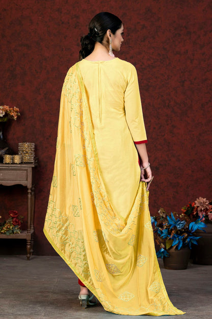 Yellow Colour Unstitched Glass Cotton Fabric Straight Suit VSUS1160893