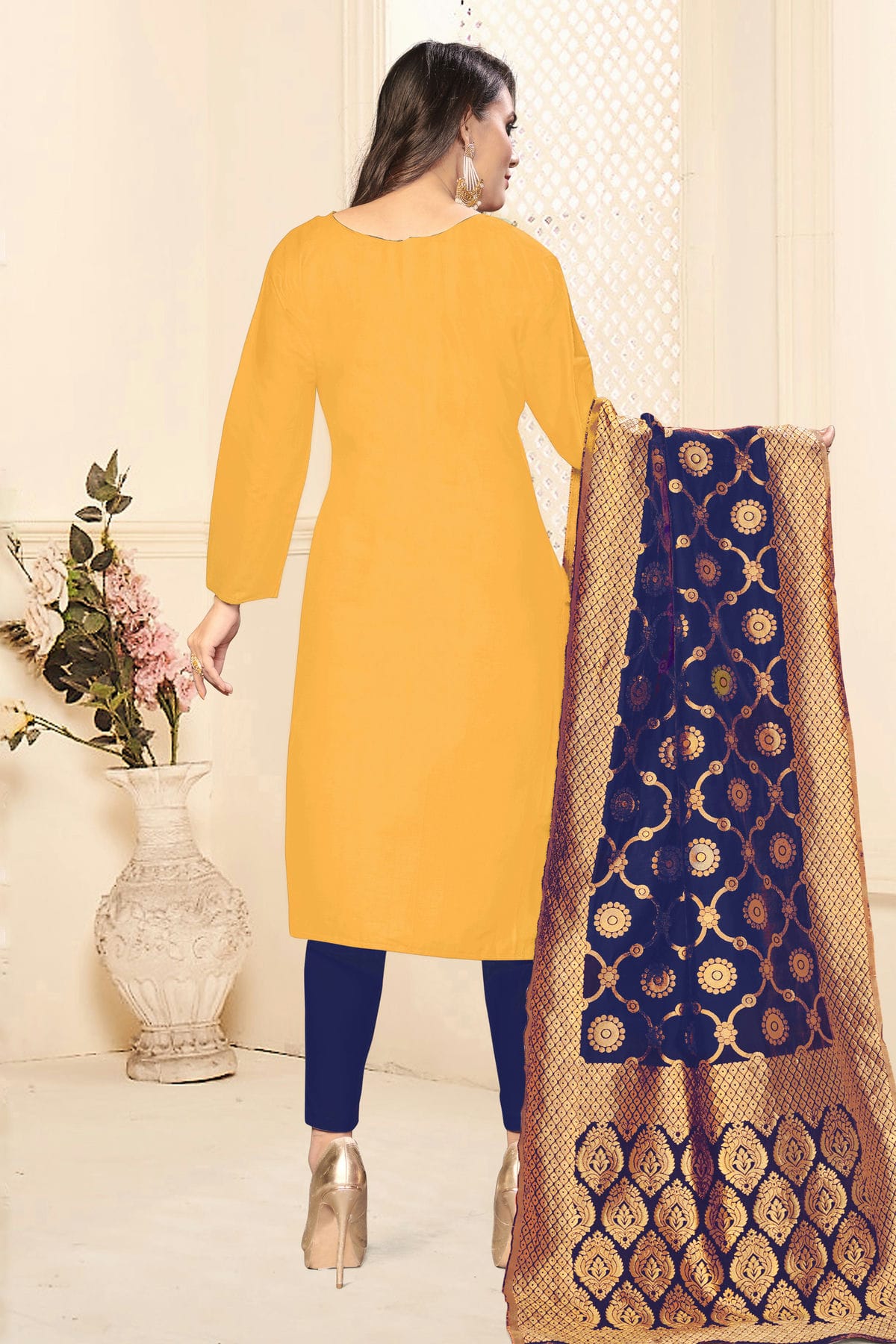 Yellow Colour Unstitched Jaam Cotton Fabric Straight Suit VSUS1160913