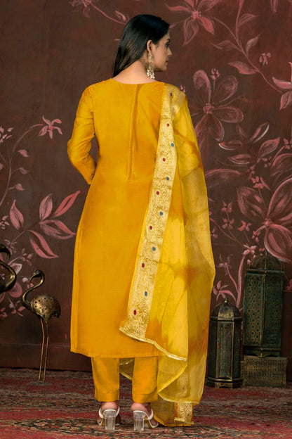 Yellow Colour Unstitched Modal Cotton Jacquard Pant Style Suit VSUS1161277