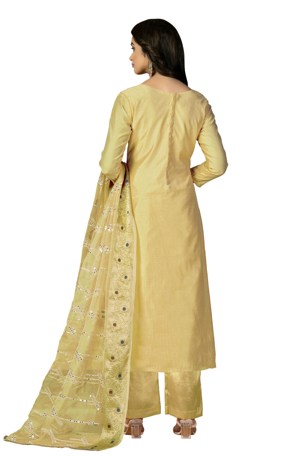 Yellow Colour Unstitched Modal Silk Fabric Straight Suit VSUS1160931