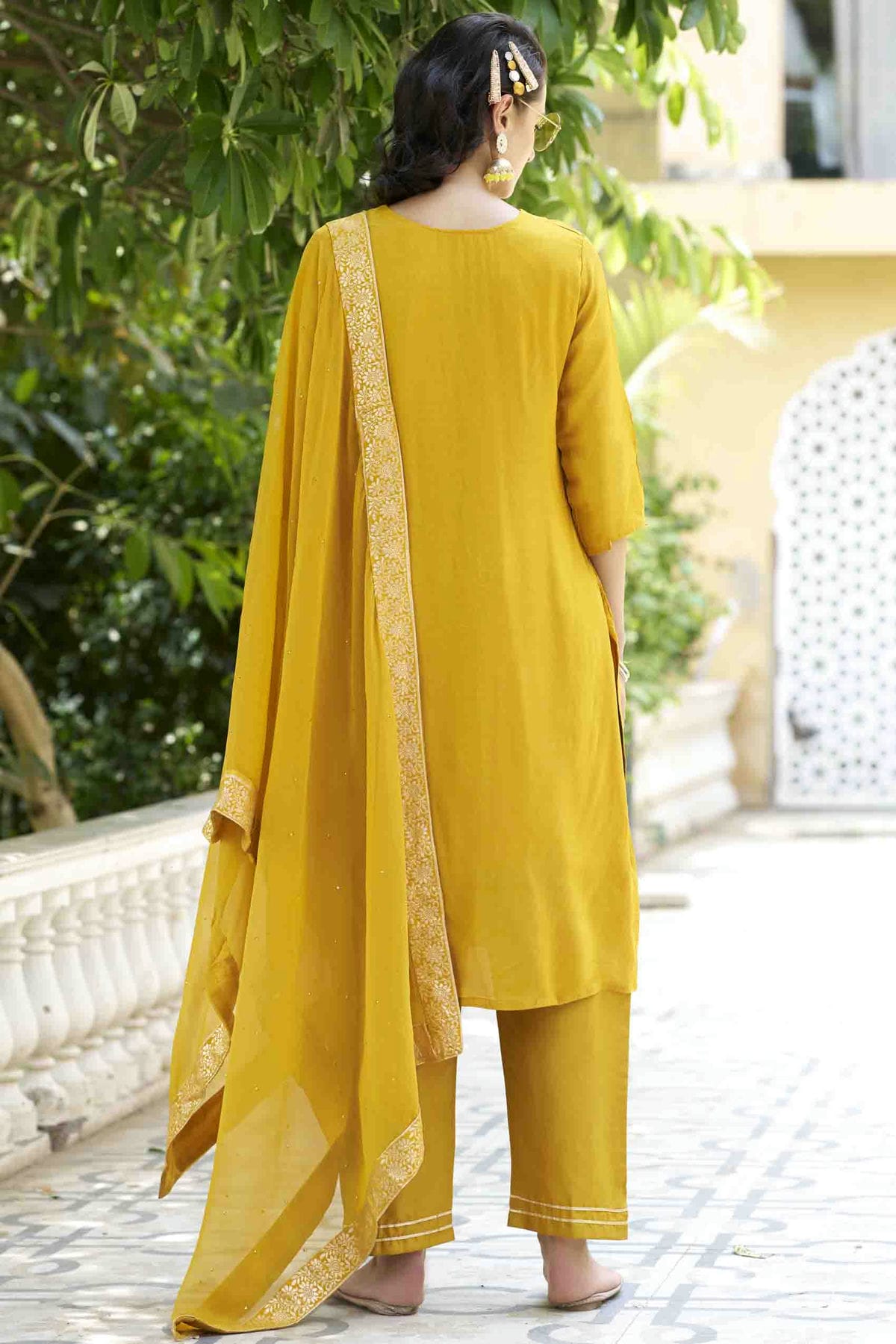 Yellow Colour Viscose Rayon Woven Pant Style Suit VSSS1113624