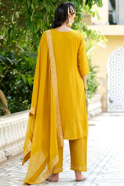 Yellow Colour Viscose Rayon Woven Pant Style Suit VSSS1113624