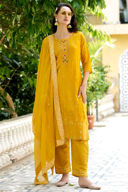 Yellow Colour Viscose Rayon Woven Pant Style Suit VSSS1113624