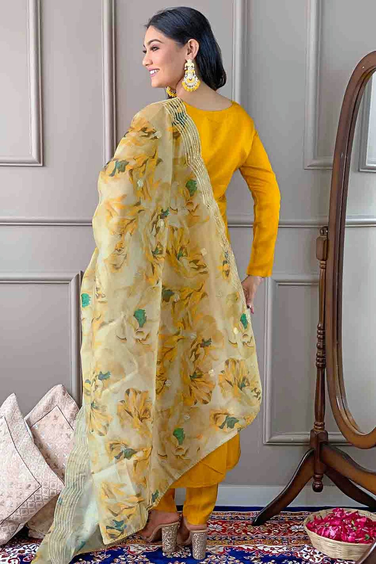 Yellow Colour Viscose Stitched Pant Style Suit VSSS1113782