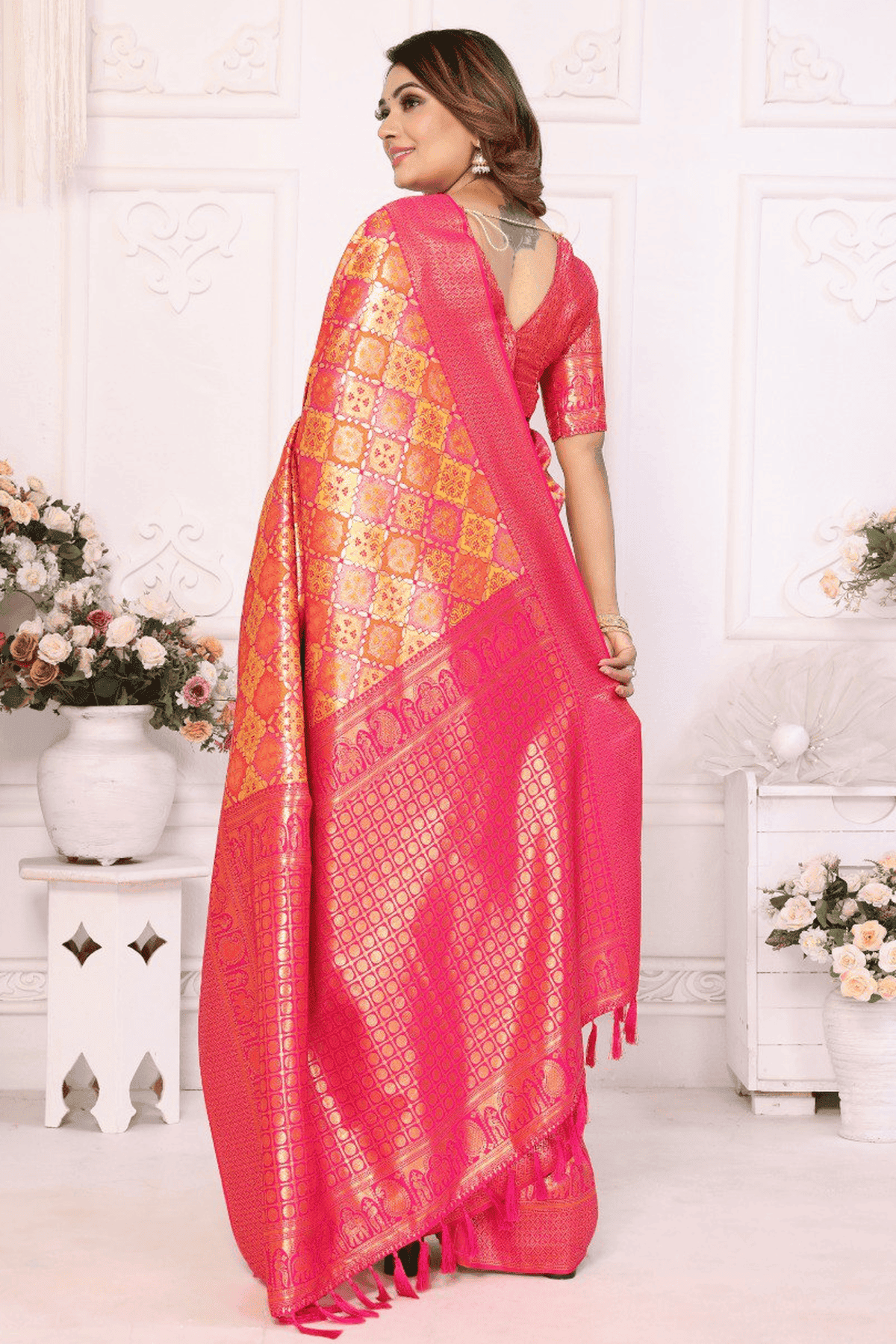 Yellow Colour Woven Work Banarasi Silk Traditional Saree